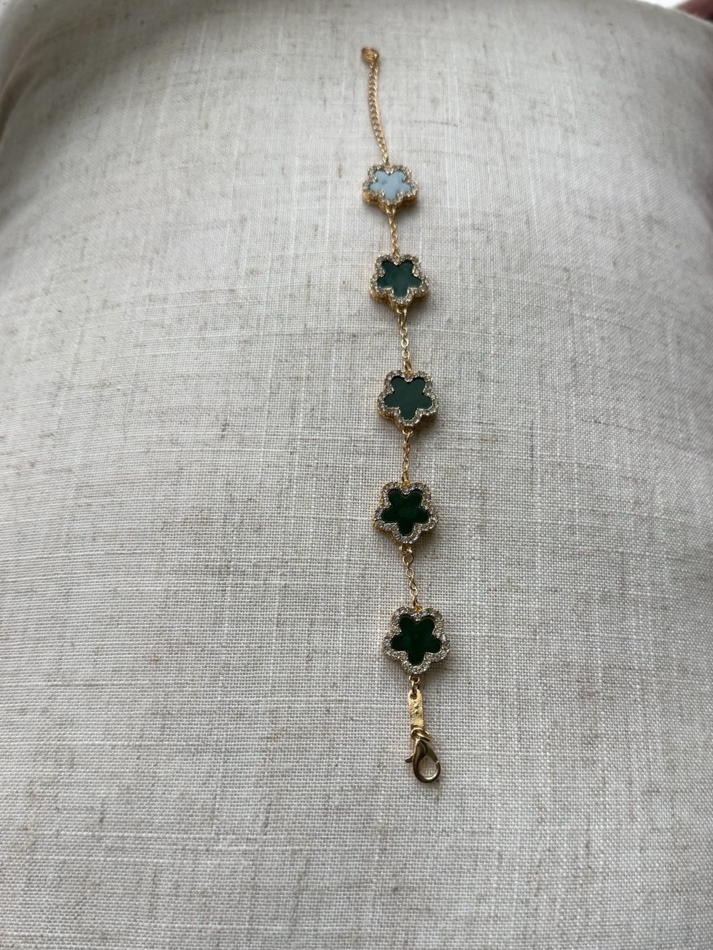 Gold Green Clover Link Bracelet - Women Jewelry